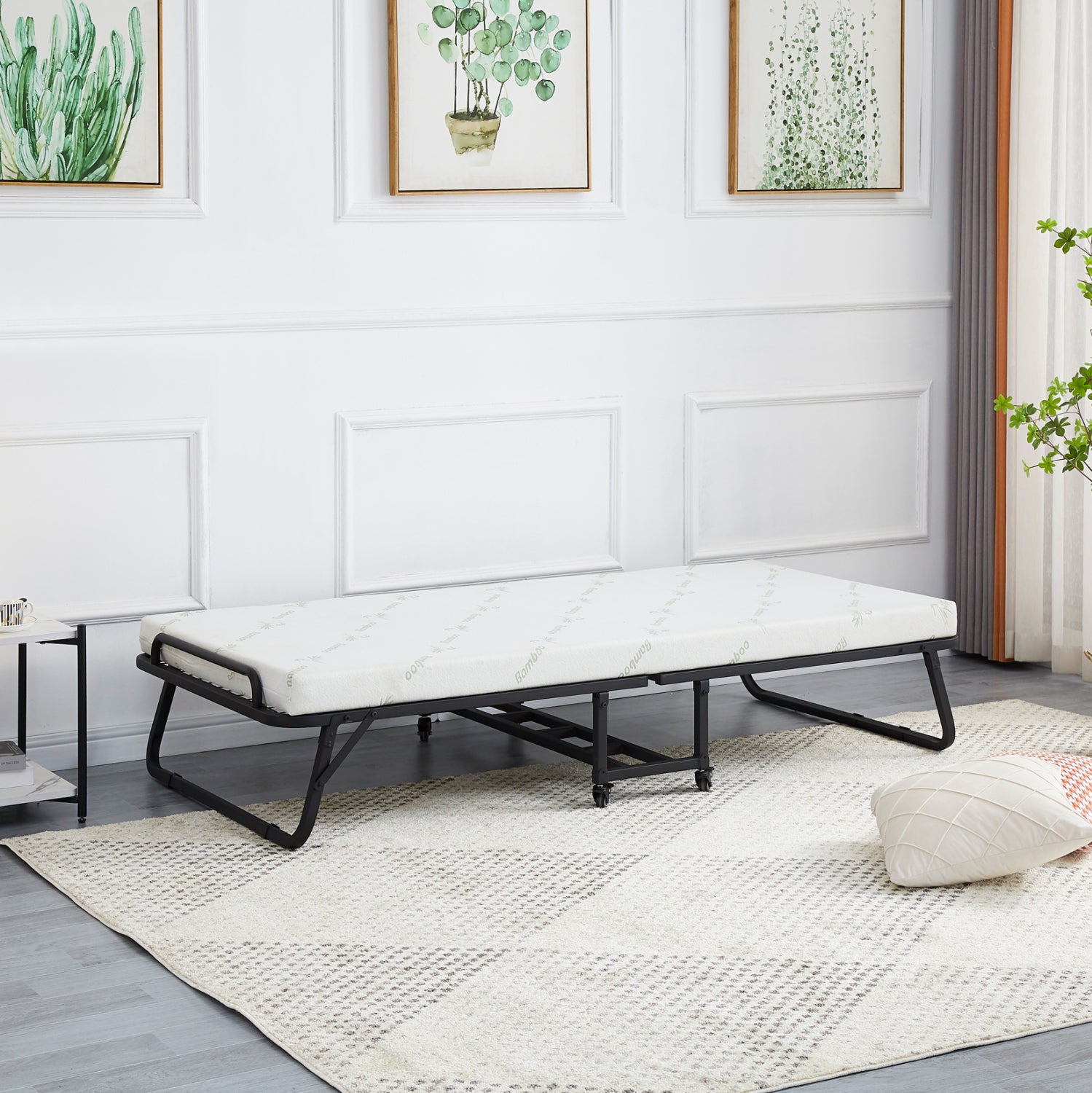 PORTABLE FOLDING BED WITH MATTRESS NETTI HM691.01 METAL IN MATTE BLACK 190x76x30Hcm.