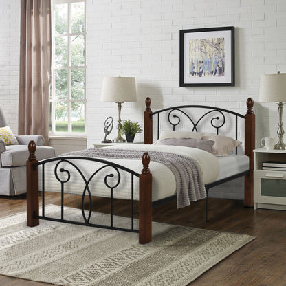 BED WITH MATTRESS SUZIE ΗΜ10800 METAL & RUBBERWOOD IN DARK WALNUT--MATTRESS 90x190cm.