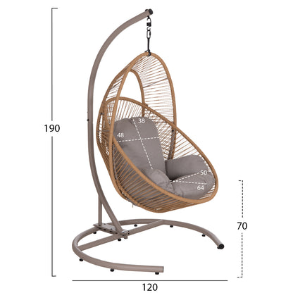 HANGING NEST RULER HM6083.02 METAL IN CAPPUCCINO-SYNTH.RATTAN IN NATURAL-GREY CUSHIONS 120x110x190Hcm.