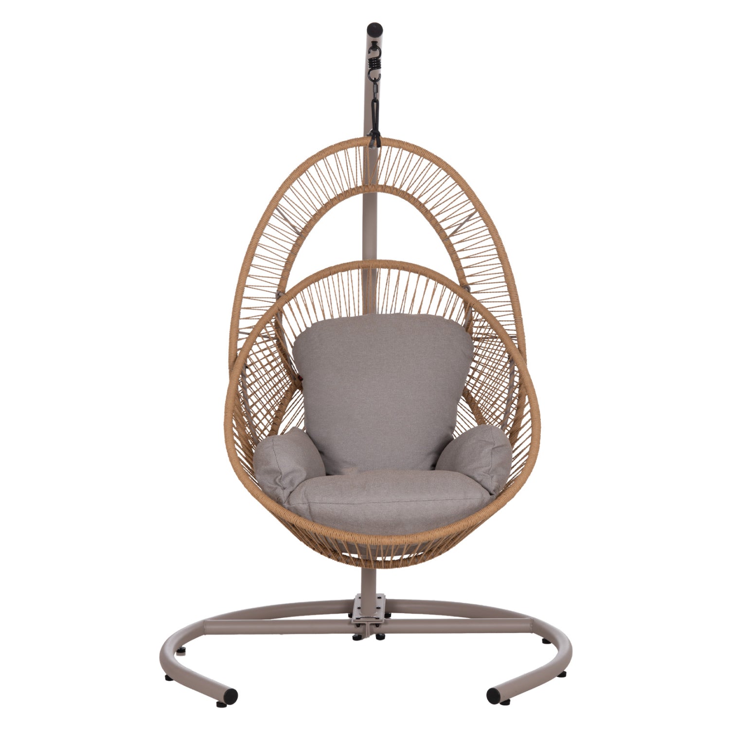 HANGING NEST RULER HM6083.02 METAL IN CAPPUCCINO-SYNTH.RATTAN IN NATURAL-GREY CUSHIONS 120x110x190Hcm.