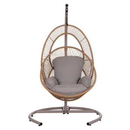 HANGING NEST RULER HM6083.02 METAL IN CAPPUCCINO-SYNTH.RATTAN IN NATURAL-GREY CUSHIONS 120x110x190Hcm.