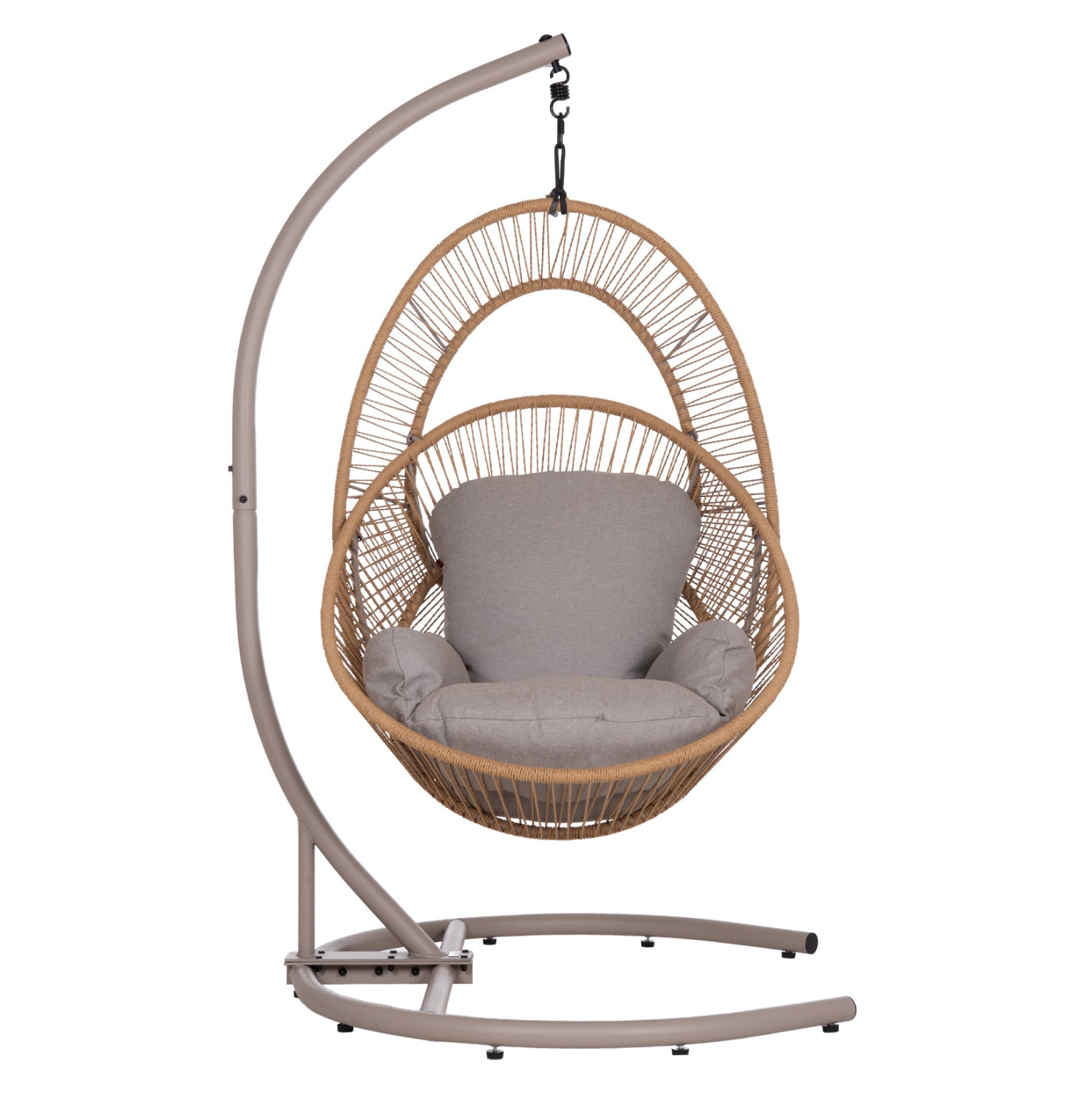 HANGING NEST RULER HM6083.02 METAL IN CAPPUCCINO-SYNTH.RATTAN IN NATURAL-GREY CUSHIONS 120x110x190Hcm.
