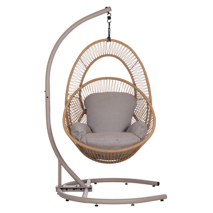 HANGING NEST RULER HM6083.02 METAL IN CAPPUCCINO-SYNTH.RATTAN IN NATURAL-GREY CUSHIONS 120x110x190Hcm.