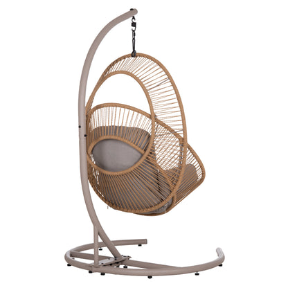 HANGING NEST RULER HM6083.02 METAL IN CAPPUCCINO-SYNTH.RATTAN IN NATURAL-GREY CUSHIONS 120x110x190Hcm.