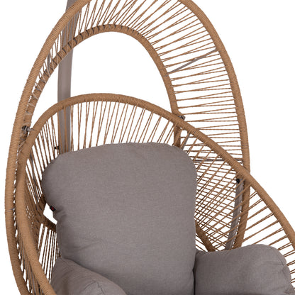 HANGING NEST RULER HM6083.02 METAL IN CAPPUCCINO-SYNTH.RATTAN IN NATURAL-GREY CUSHIONS 120x110x190Hcm.
