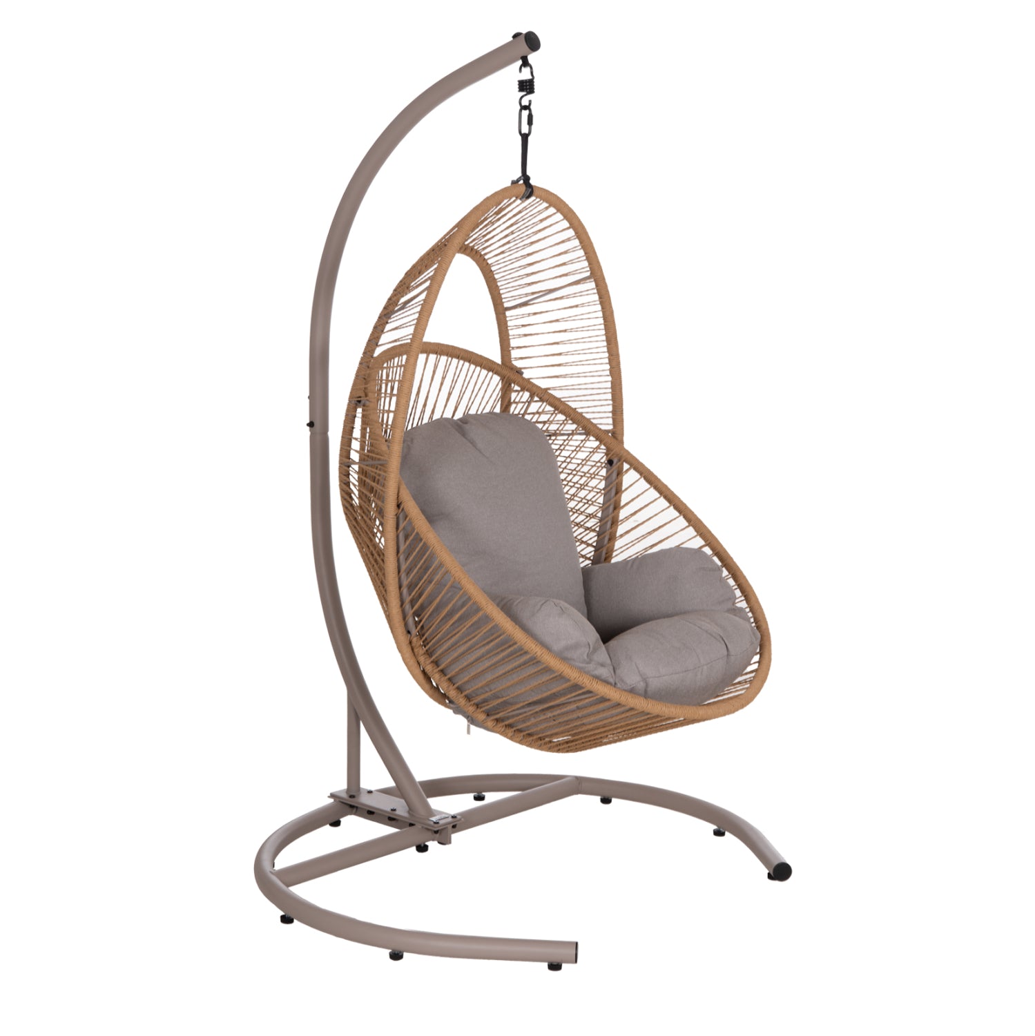 HANGING NEST RULER HM6083.02 METAL IN CAPPUCCINO-SYNTH.RATTAN IN NATURAL-GREY CUSHIONS 120x110x190Hcm.