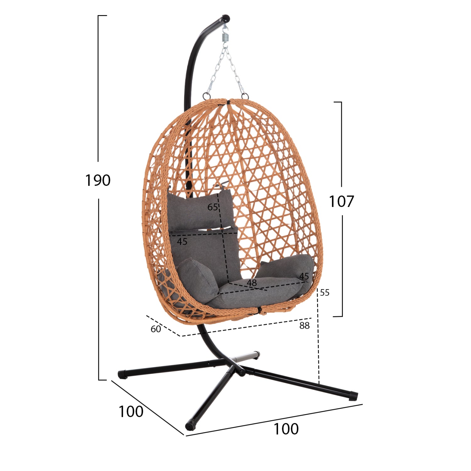 HANGING NEST NESTA HM6468.05 BLACK METAL (STEEL)--BROWN P.E.RATTAN 100x100x190Hcm.