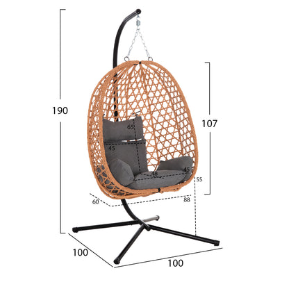 HANGING NEST NESTA HM6468.05 BLACK METAL (STEEL)--BROWN P.E.RATTAN 100x100x190Hcm.