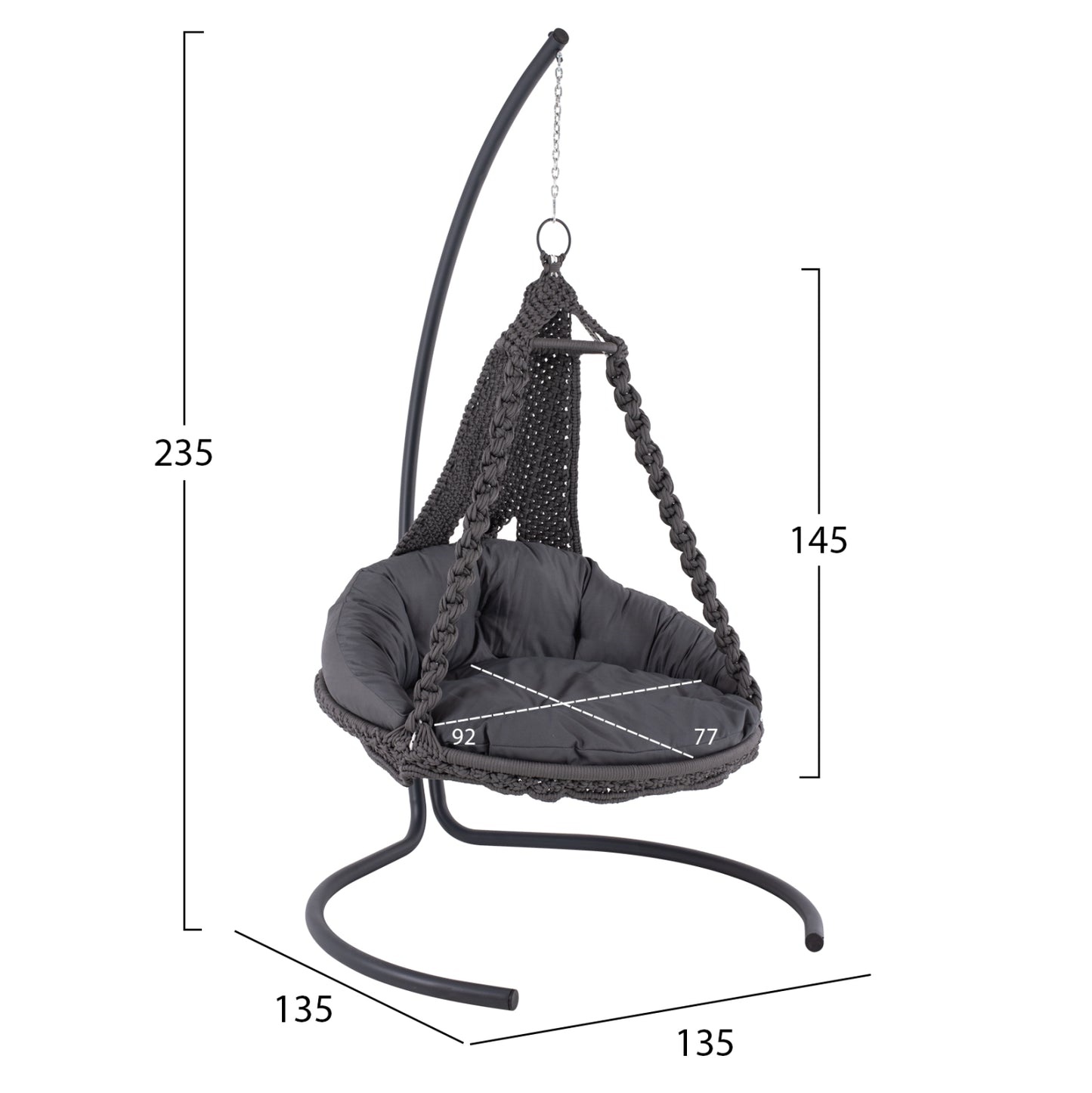 HANGING NEST AUGUST HM5922.10 MACRAME ROPE AND STEEL IN ANTHRACITE COLOR 123x113x145Hcm.