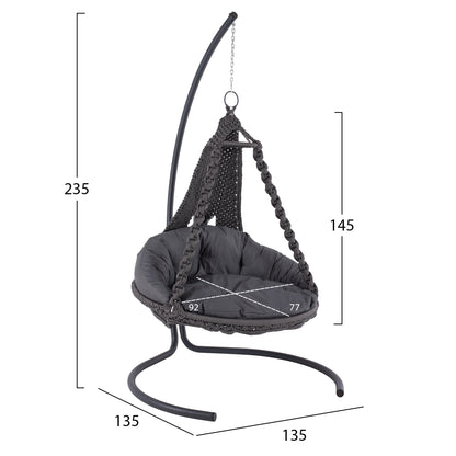 HANGING NEST AUGUST HM5922.10 MACRAME ROPE AND STEEL IN ANTHRACITE COLOR 123x113x145Hcm.
