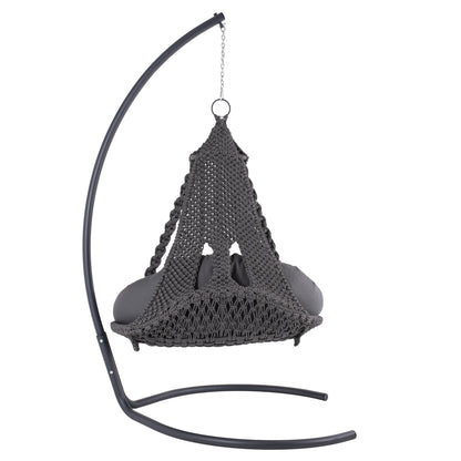 HANGING NEST AUGUST HM5922.10 MACRAME ROPE AND STEEL IN ANTHRACITE COLOR 123x113x145Hcm.