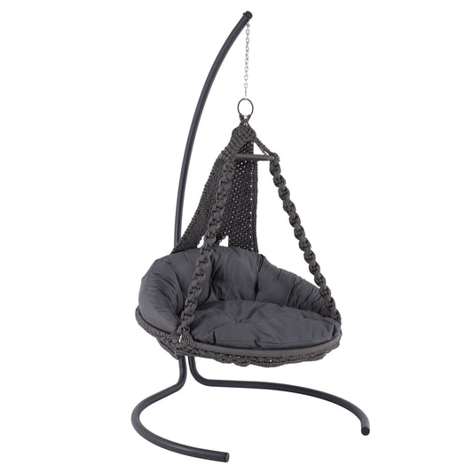 HANGING NEST AUGUST HM5922.10 MACRAME ROPE AND STEEL IN ANTHRACITE COLOR 123x113x145Hcm.