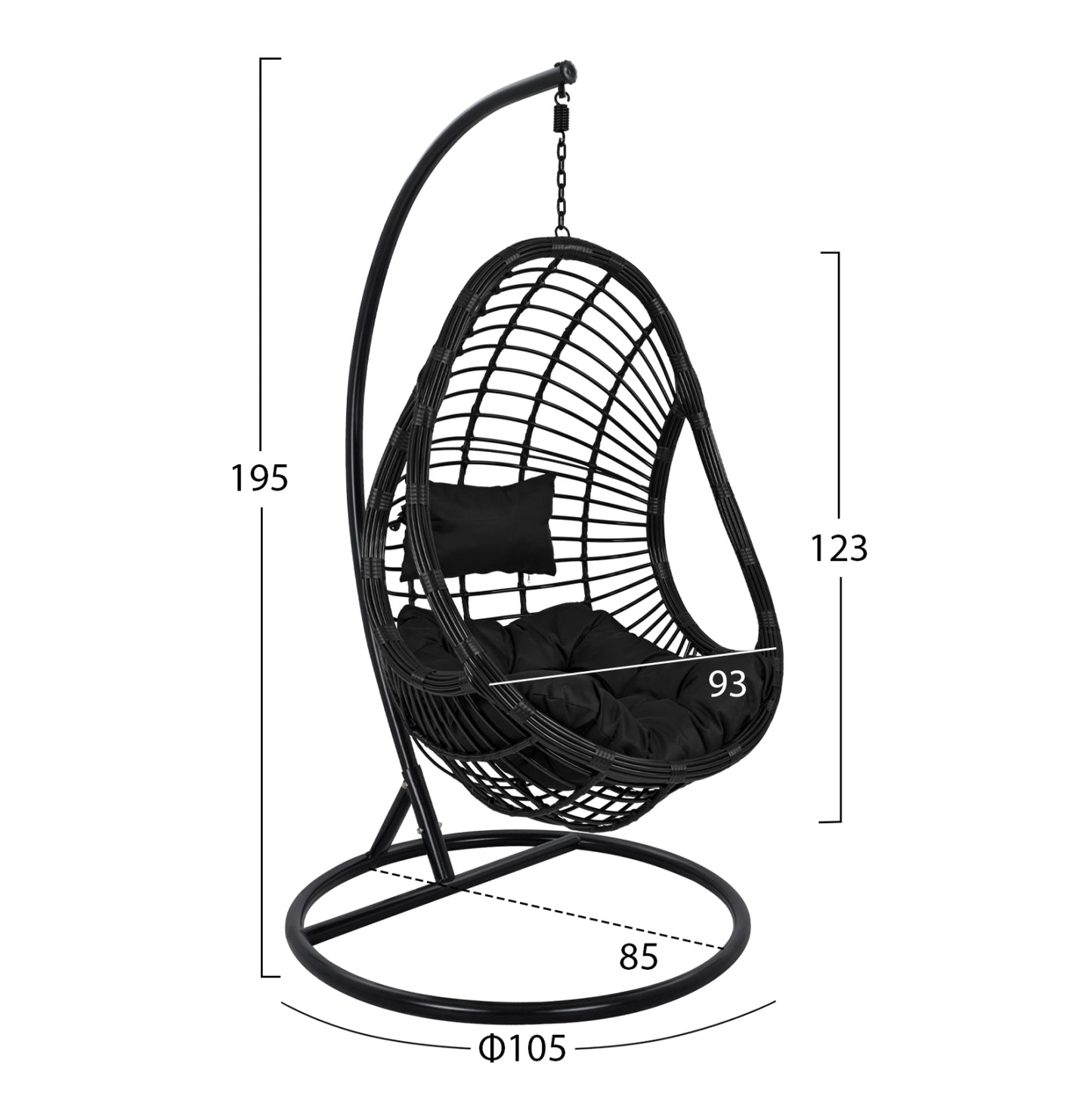 Hanging Armchair Nest HM5541.02 with black wicker & Pillows Diameter105x195cm