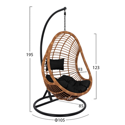 Hanging armchair nest HM5541.04 with beige wicker & black pillows Diameter 105x195cm