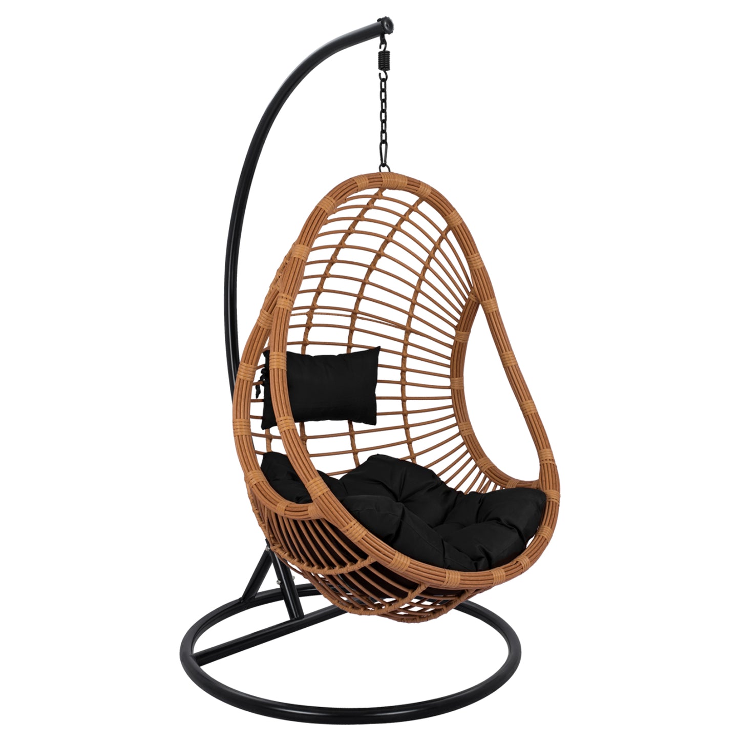 Hanging armchair nest HM5541.04 with beige wicker & black pillows Diameter 105x195cm