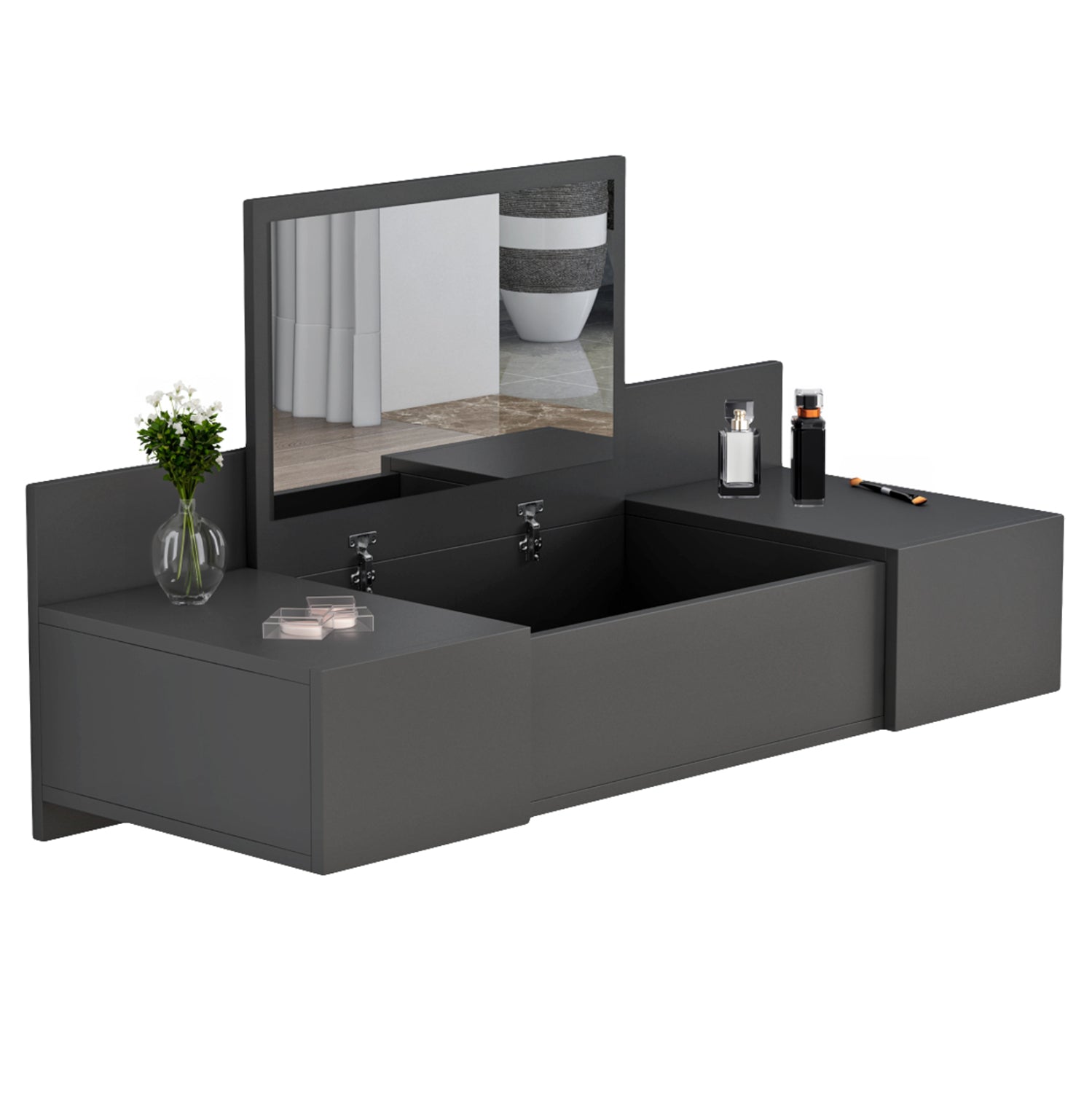 WALL MOUNTED DRESSING TABLE LINDE HM8960.12 MELAMINE IN ANTHRACITE 100x39x33Hcm.