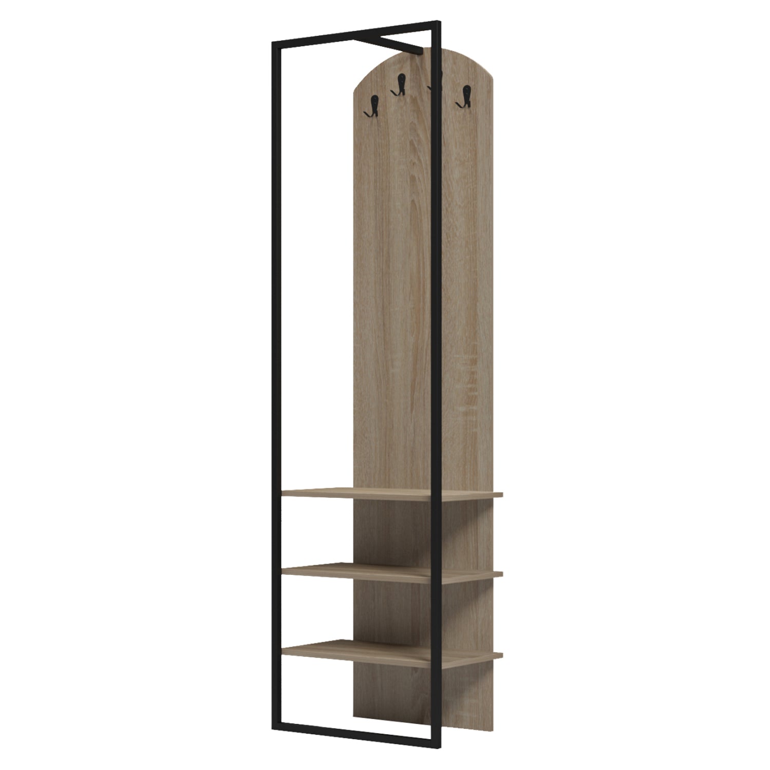 COAT HANGER WITH SHELVES NINO HM18382.01 METAL IN BLACK--MELAMINE IN SONAMA 53x31.5x180Hcm.