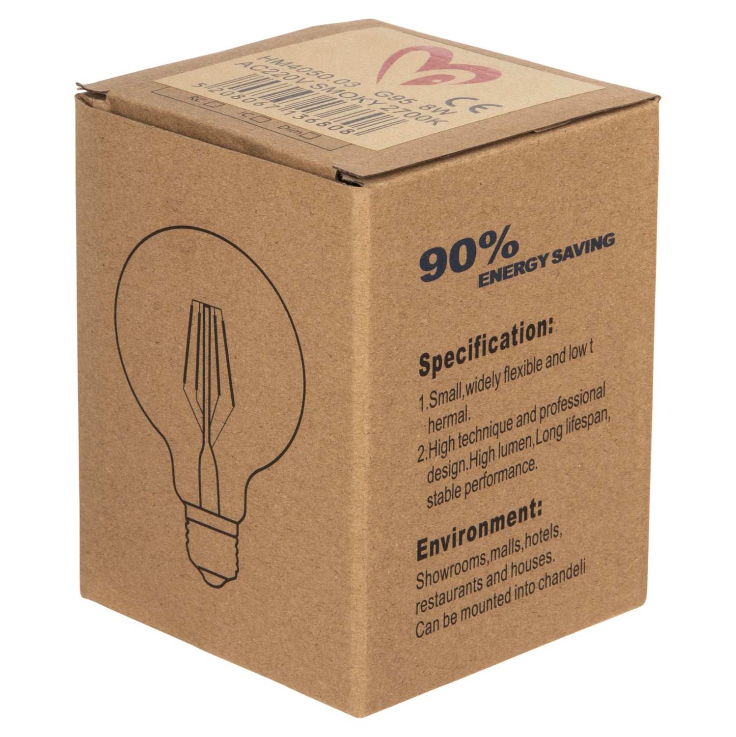 LIGHT BULB HM4050.03 GLOBO LED FILAMENT 8W E27 3000K SMOKE DIMMABLE