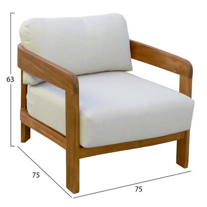 LOUNGE SET SOLARA HM10892 COFFEE TABLE & 2 LOUNGE ARMCHAIRS--ACACIA WOOD-ECRU CUSHIONS