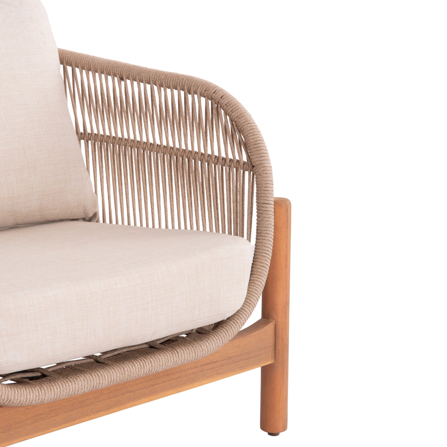 LOUNGE SET SANJI HM21214 COFFEE TABLE & 2 LOUNGE ARMCHAIRS--ACACIA WOOD-ALUMINUM FRAME-ROPE