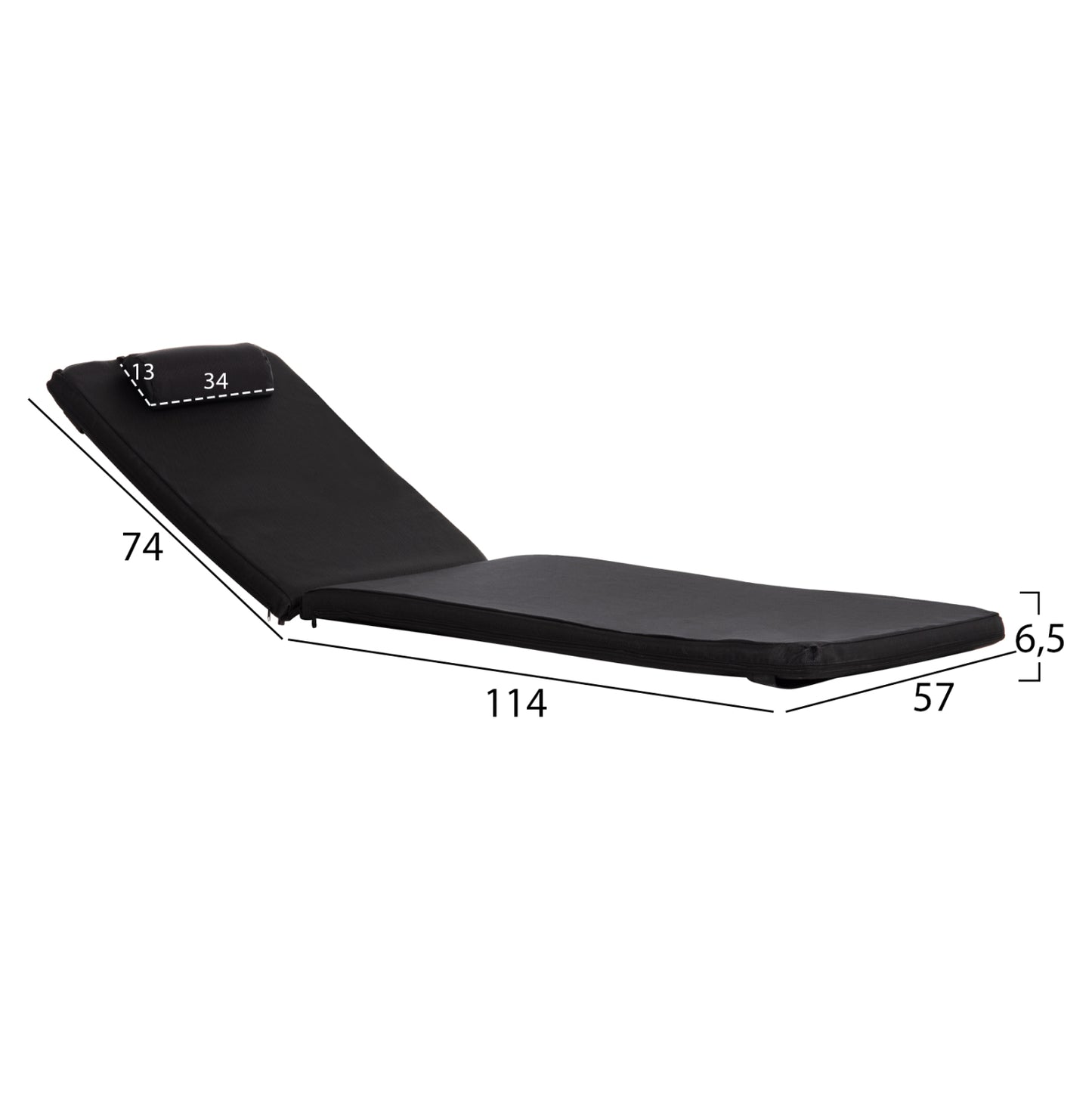 SUNBED CUSHION WITH HEADREST SIFNOS HM11234.15T - TEXTILENE 600g/m2 2x1 - BLACK