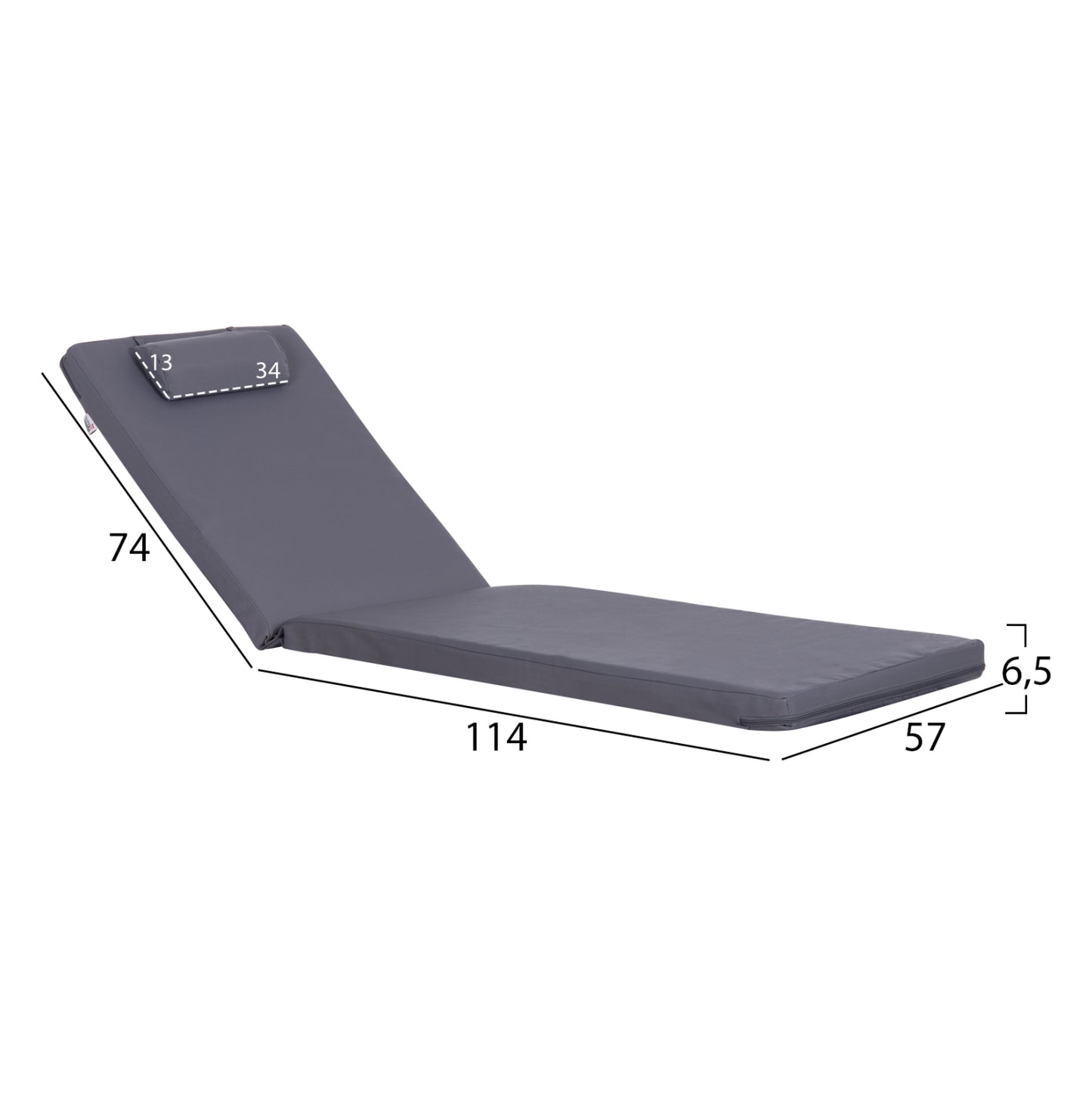 SUNBED CUSHION WITH HEADREST SIFNOS HM11234.31T - TEXTILENE 600g/m2 2x1 - GREY