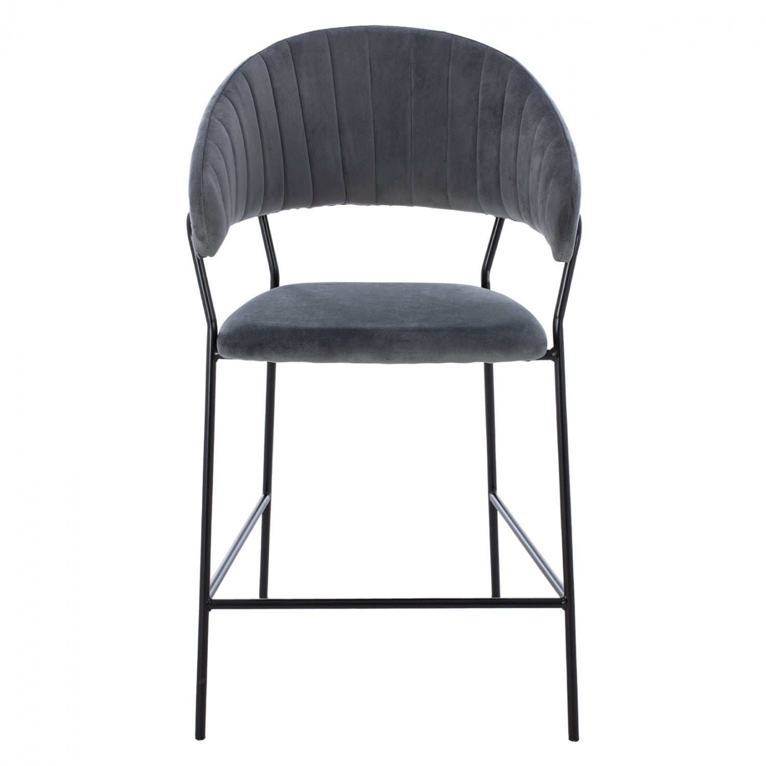 MEDIUM HEIGHT STOOL ΗΜ8734.01 GRAY VELVET WITH BLACK FRAME 60x55x100Y cm.