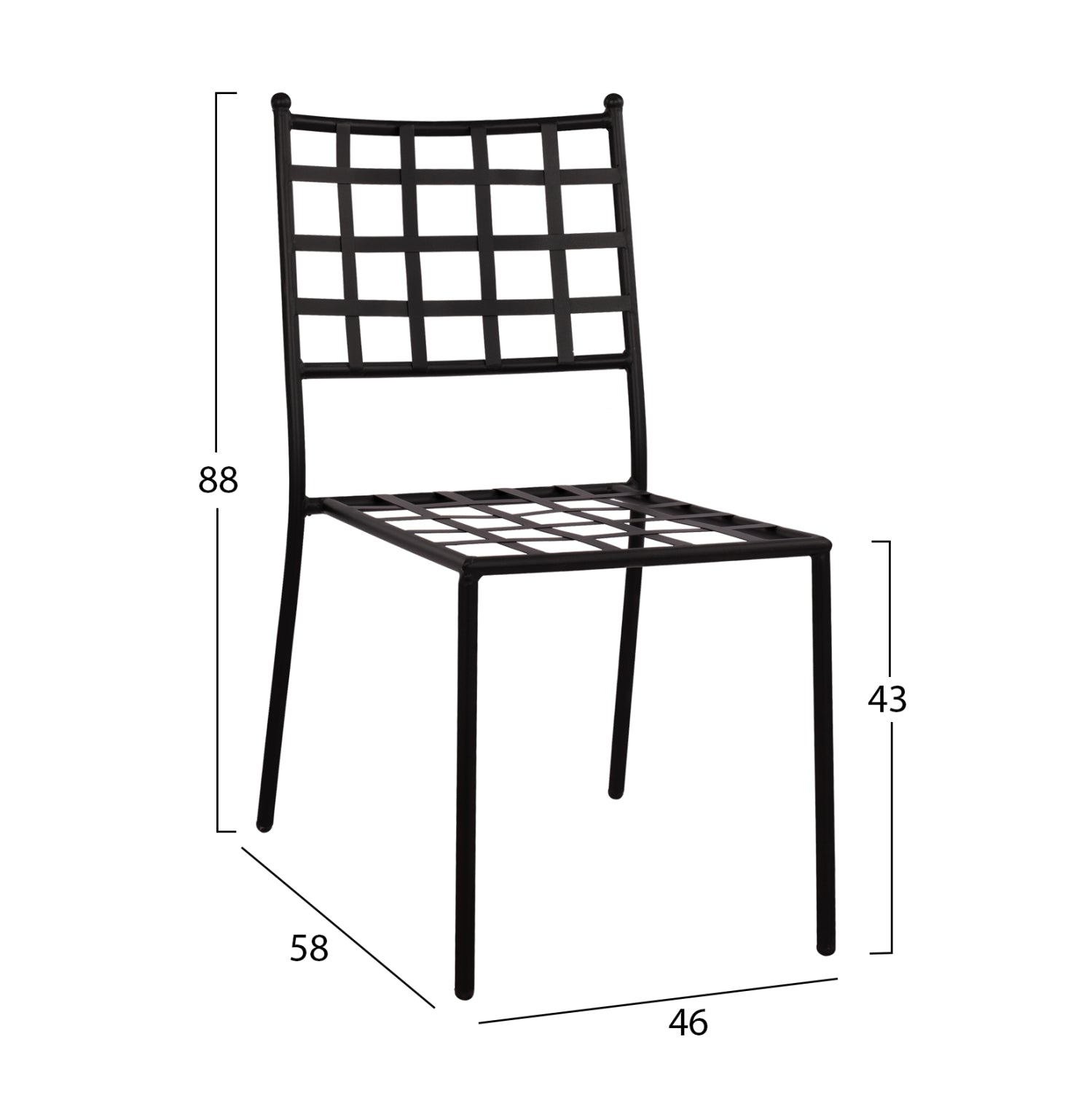 Metallic chair HM5509 in black color 46x58x88  cm