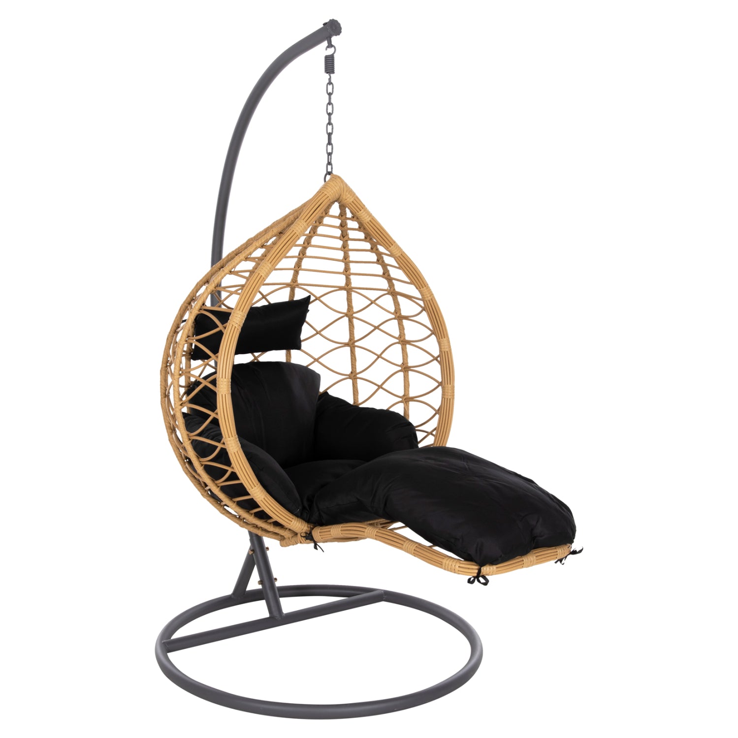 SINGLE HANGING NEST WITH FOOTREST GRACIE HM5755.02 BEIGE SYNTHETIC RATTAN-GREY STEEL FRAME Φ104x200Hcm.