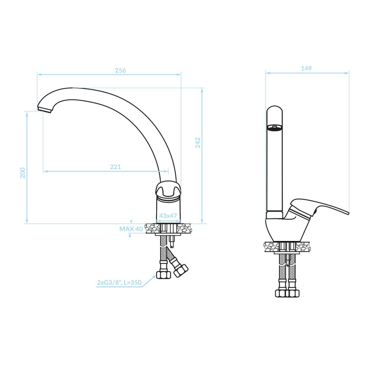 FAUCET FOR KITCHEN COUNTERTOP HM4868.01 MEDIUM HEIGHT-CHROME--25.6x14.9x24.2Hcm.