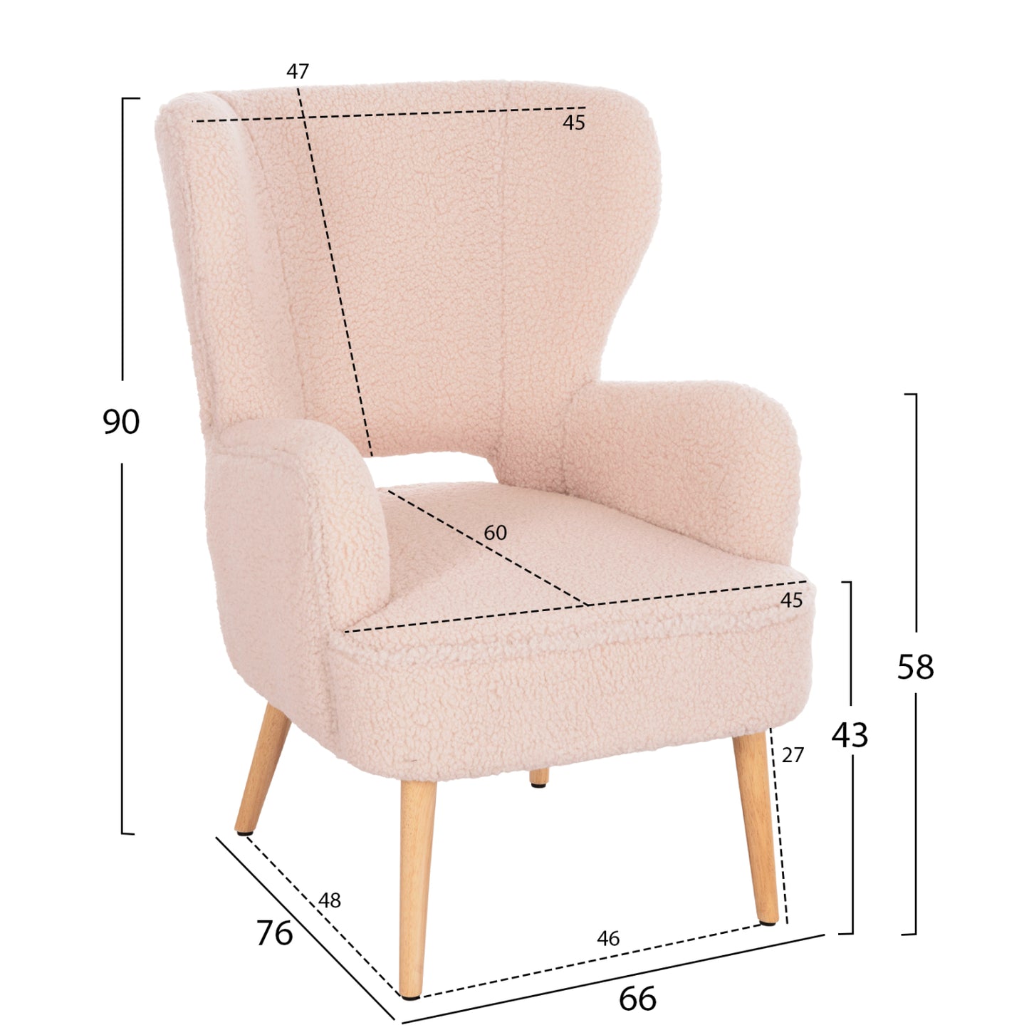 ARMCHAIR MYLIE HM8394.23 ECRU BOUCLE FABRIC 66x76x90Hcm.