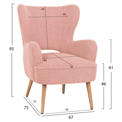 ARMCHAIR MYLIE HM8394.22 DUSTY PINK BOUCLE FABRIC 66X75X93Hcm.