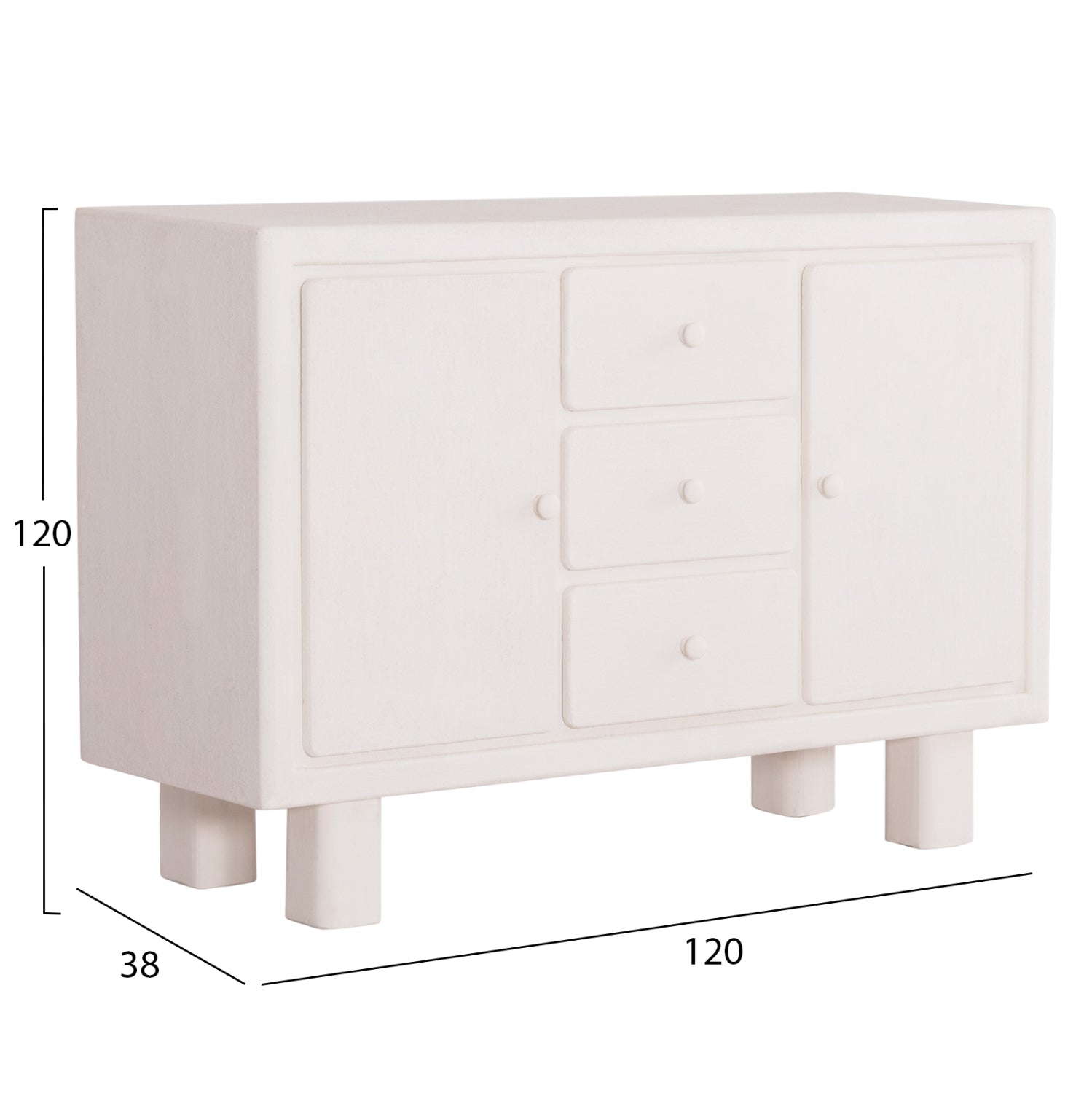 BUFFET SERIES SANTORINI HM18048 MDF IN OFF-WHITE COLOR-3 DRAWERS & 2 DOORS 120x38x80Hcm.