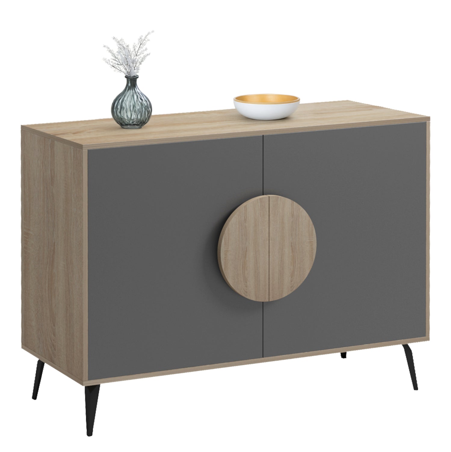 SIDEBOARD SAVORE HM18367.13 MELAMINE IN SONAMA/GREY--BLACK METAL LEGS 110x35.5x82Hcm.