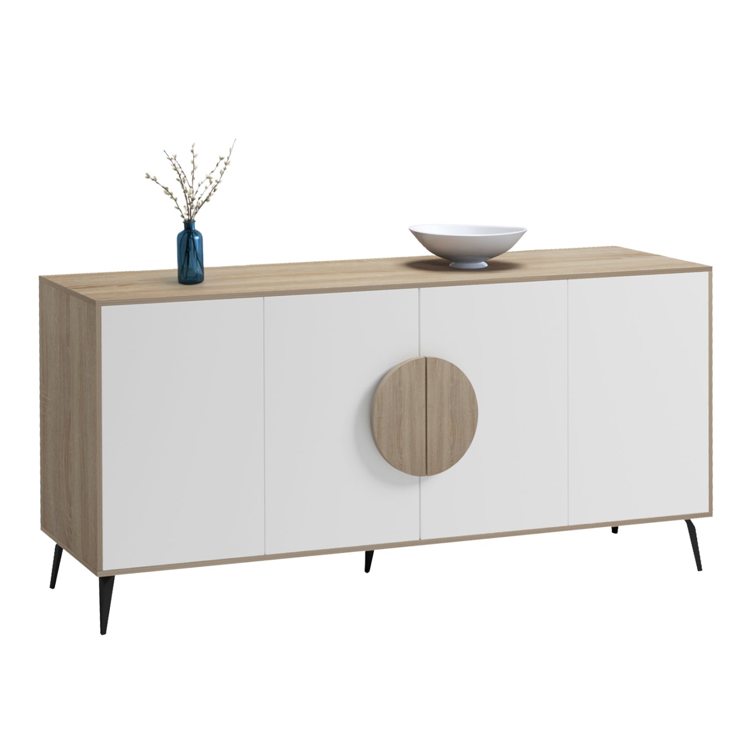 SIDEBOARD SAVORE HM18368.11 MELAMINE IN SONAMA/WHITE--BLACK METAL LEGS 180x35.5x82Hcm.