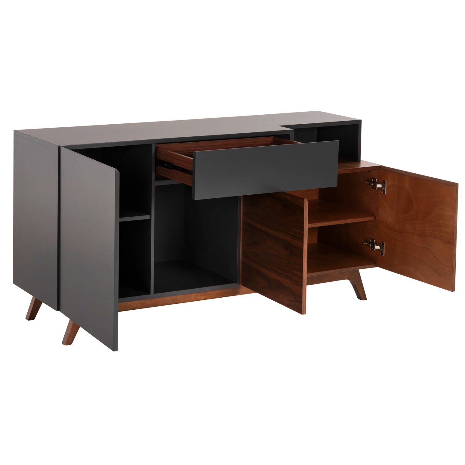 BUFFET PREDA HM9747 MDF WITH WALNUT & DARK GREY VENEER COLOR 167x28-40x80Hcm.