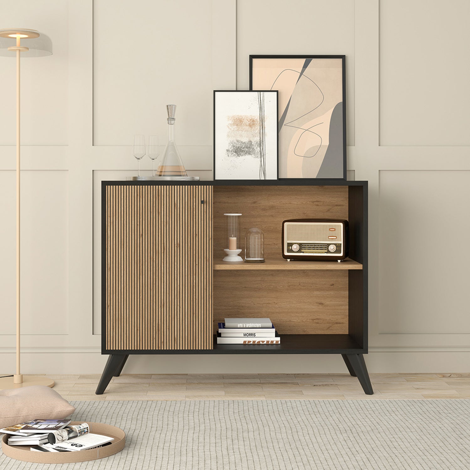 BUFFET KRUDEN HM9442.11 MELAMINE IN BLACK-NATURAL 100x40x78.5Hcm.