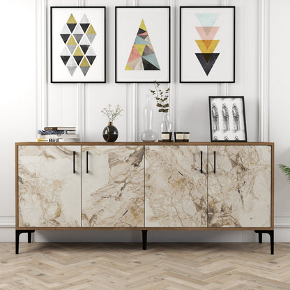 BUFFET MELAMINE ECRU MARBLE LOOK AND WALNUT 180x35x78Hcm.HM9428.02