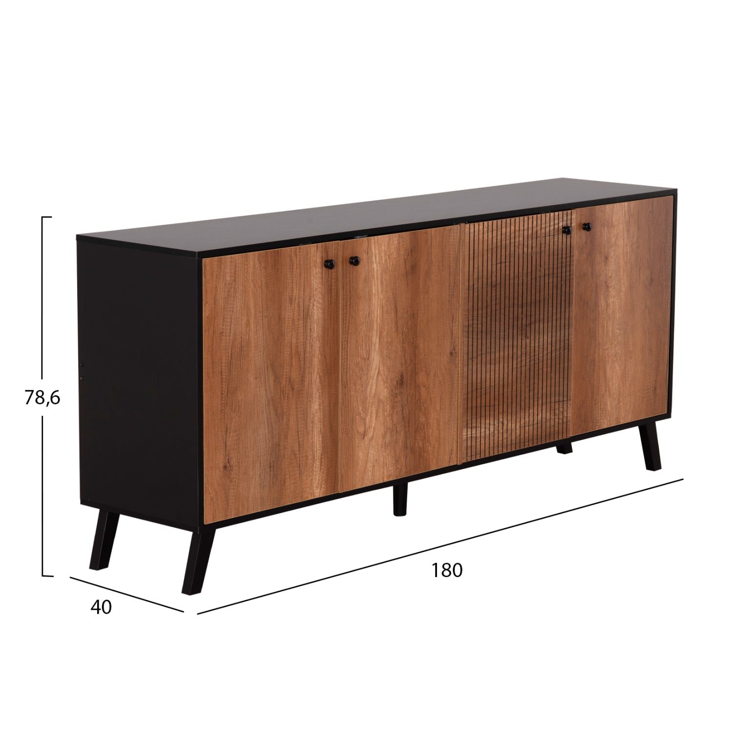 BUFFET KRUDEN HM9446.11 MELAMINE IN BLACK-NATURAL 180x40x78.6Hcm.
