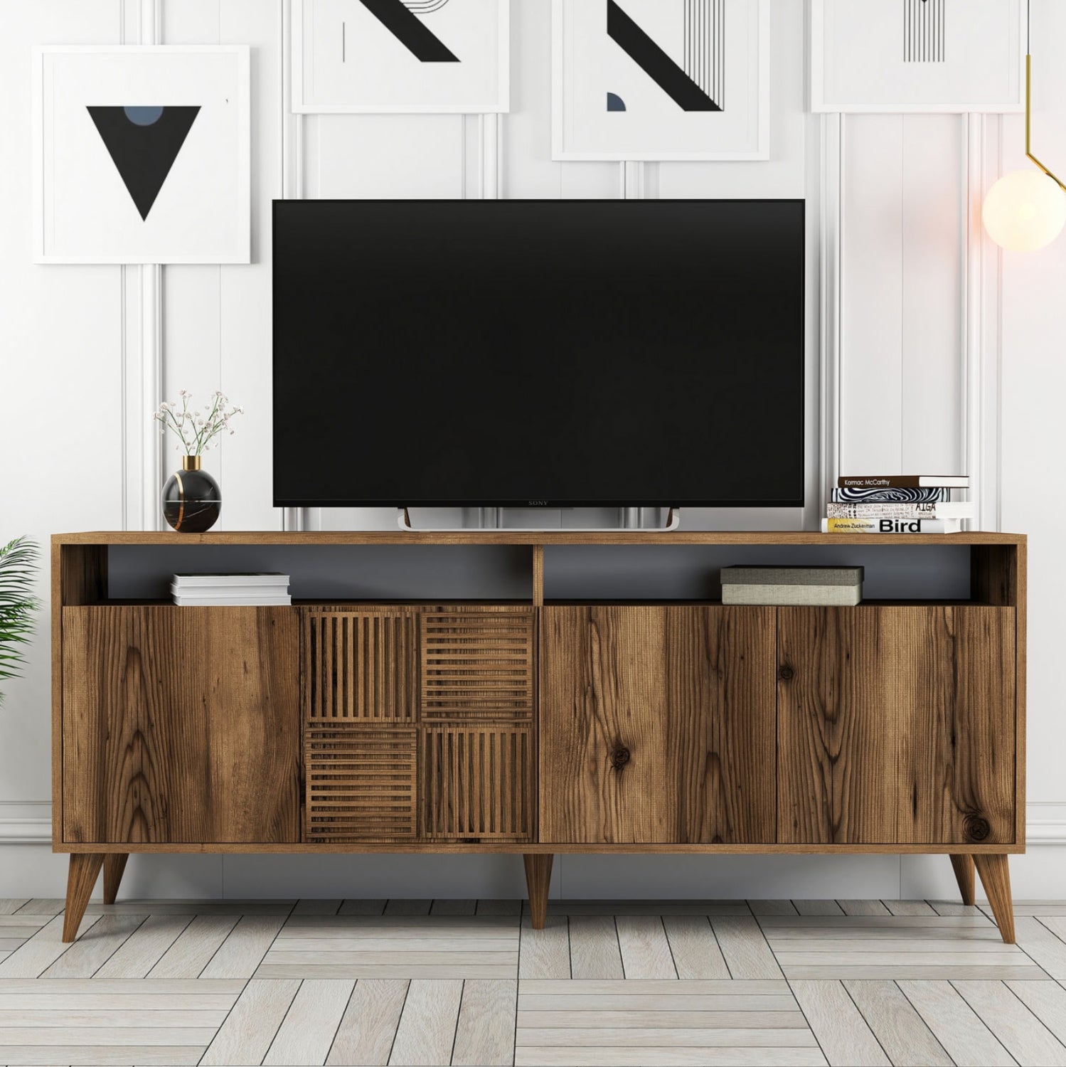 BUFFET MELAMINE HM9431.04 IN WALNUT COLOR 180x35x78.6Hcm.