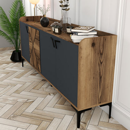 BUFFET MELAMINE WALNUT AND CHARCOAL GREY 180x35x78Hcm.HM9433.01