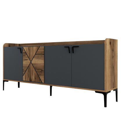 BUFFET MELAMINE WALNUT AND CHARCOAL GREY 180x35x78Hcm.HM9433.01
