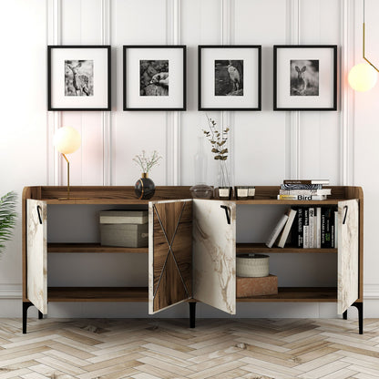 BUFFET MELAMINE WALNUT AND WHITE MARBLE LOOK 180x35x78Ηcm.ΗΜ9433.02