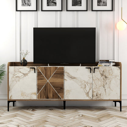 BUFFET MELAMINE WALNUT AND WHITE MARBLE LOOK 180x35x78Ηcm.ΗΜ9433.02
