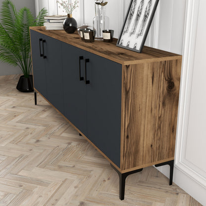 BUFFET MELAMINE WALNUT COLOR WITH CHARCOAL GREY DOORS 180x35x78Hcm.HM9428.01