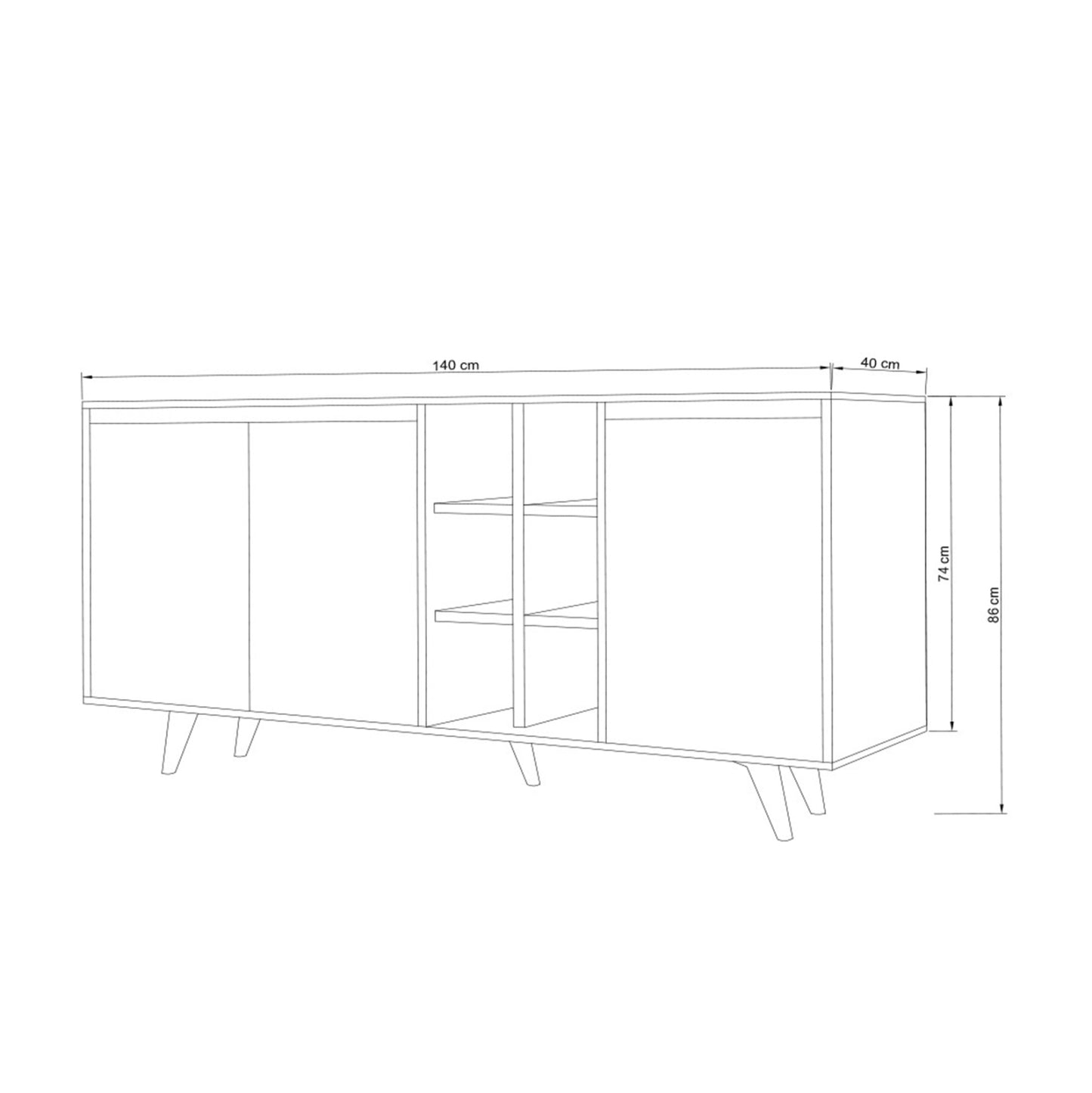 BUFFET MELAMINE WHITE WITH WALNUT DOORS 140x40x86Hcm.HM9432.01