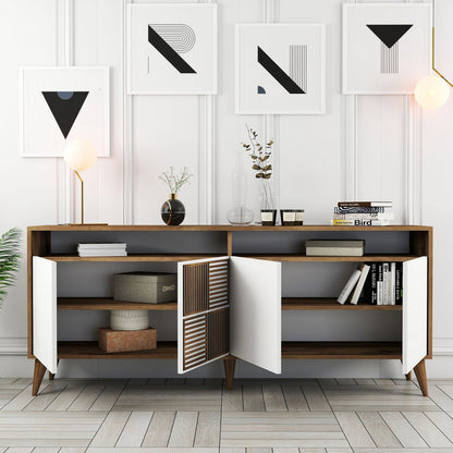 BUFFET MELAMINE IN WALNUT WITH WHITE DOORS 180x35x78.6Hcm.HM9431.02