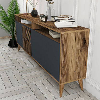 BUFFET MELAMINE IN WALNUT AND CHARCOAL GREY DOORS 180x35x78.6Hcm.HM9431.01