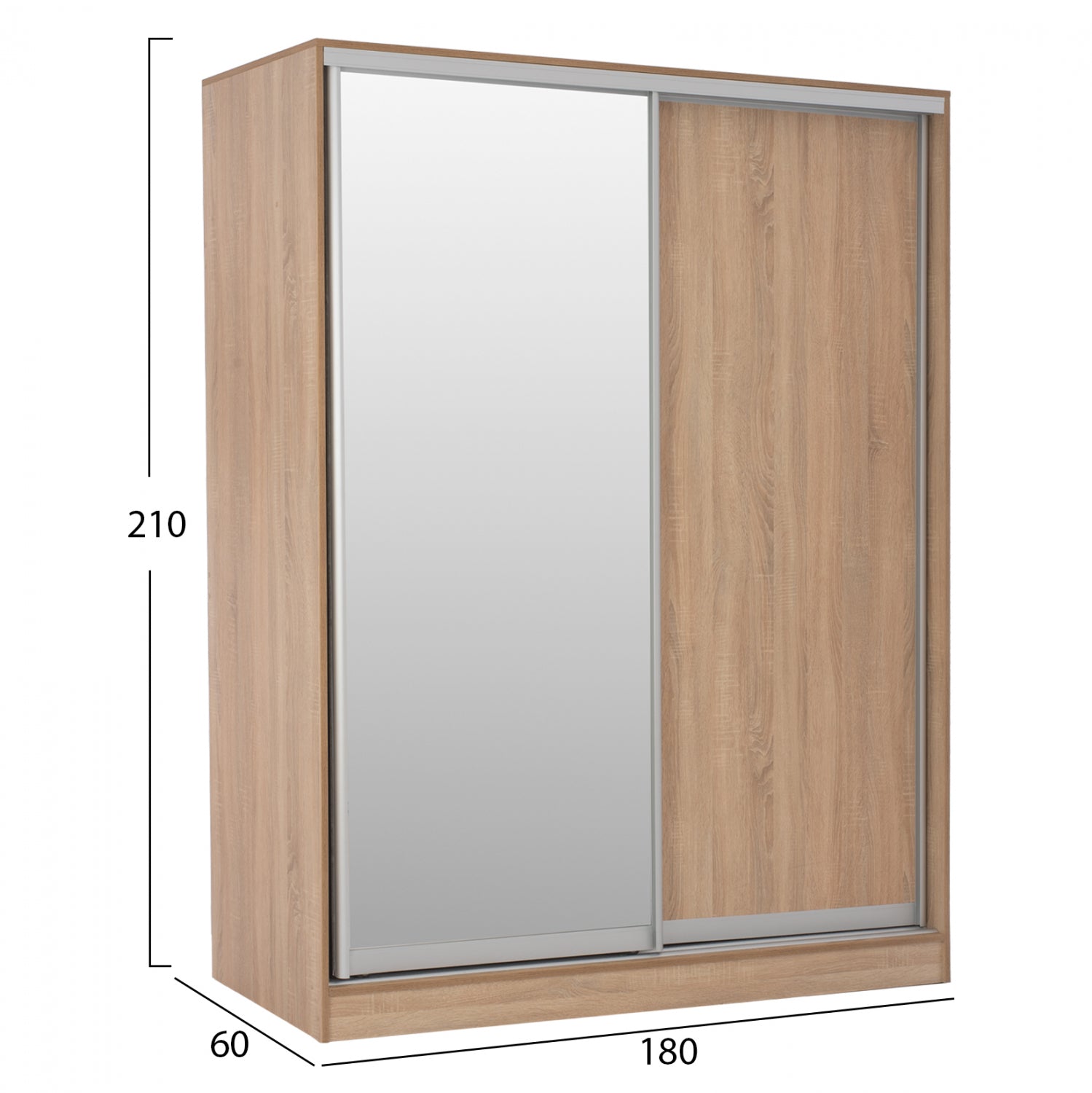 WARDROBE 180X60X210 SLIDING DOORS WITH MIRROR SONAMA OAK HM2437