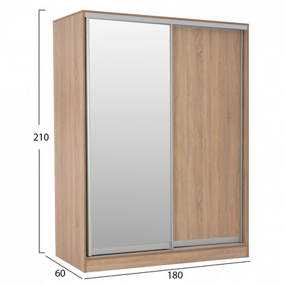 WARDROBE 180X60X210 SLIDING DOORS WITH MIRROR SONAMA OAK HM2437